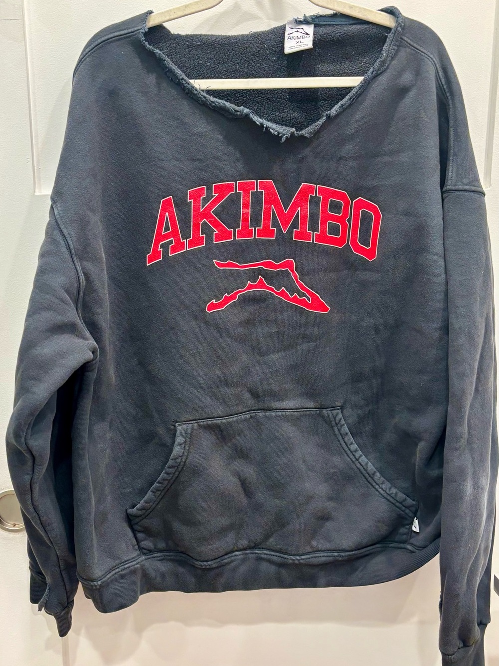 Akimbo Men’s Black Pullover Sweatshirt with Hood Cut Out with